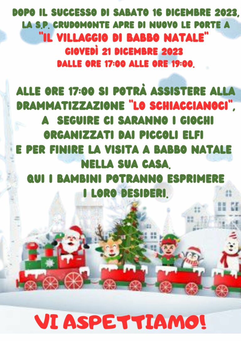 IL VILLAGGIO DI BABBO NATALE – S.P. Crudomonte. Nuovo appuntamento giovedì 21 dicembre