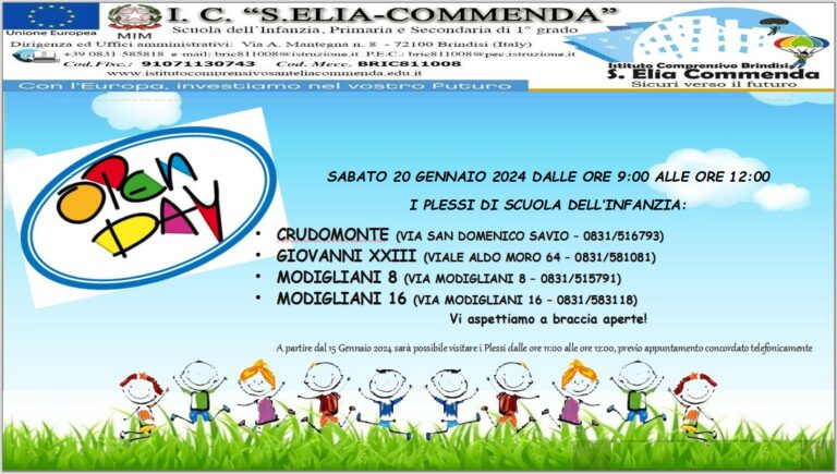 OPEN DAY PLESSI SCUOLA DELL’INFANZIA – 20 GENNAIO 2024