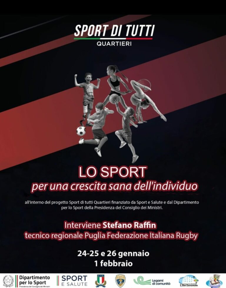 PROGETTO “SPORT DI TUTTI I QUARTIERI” – INCONTRO CON L’ESPERTO – 26/1 e 1/2 2024