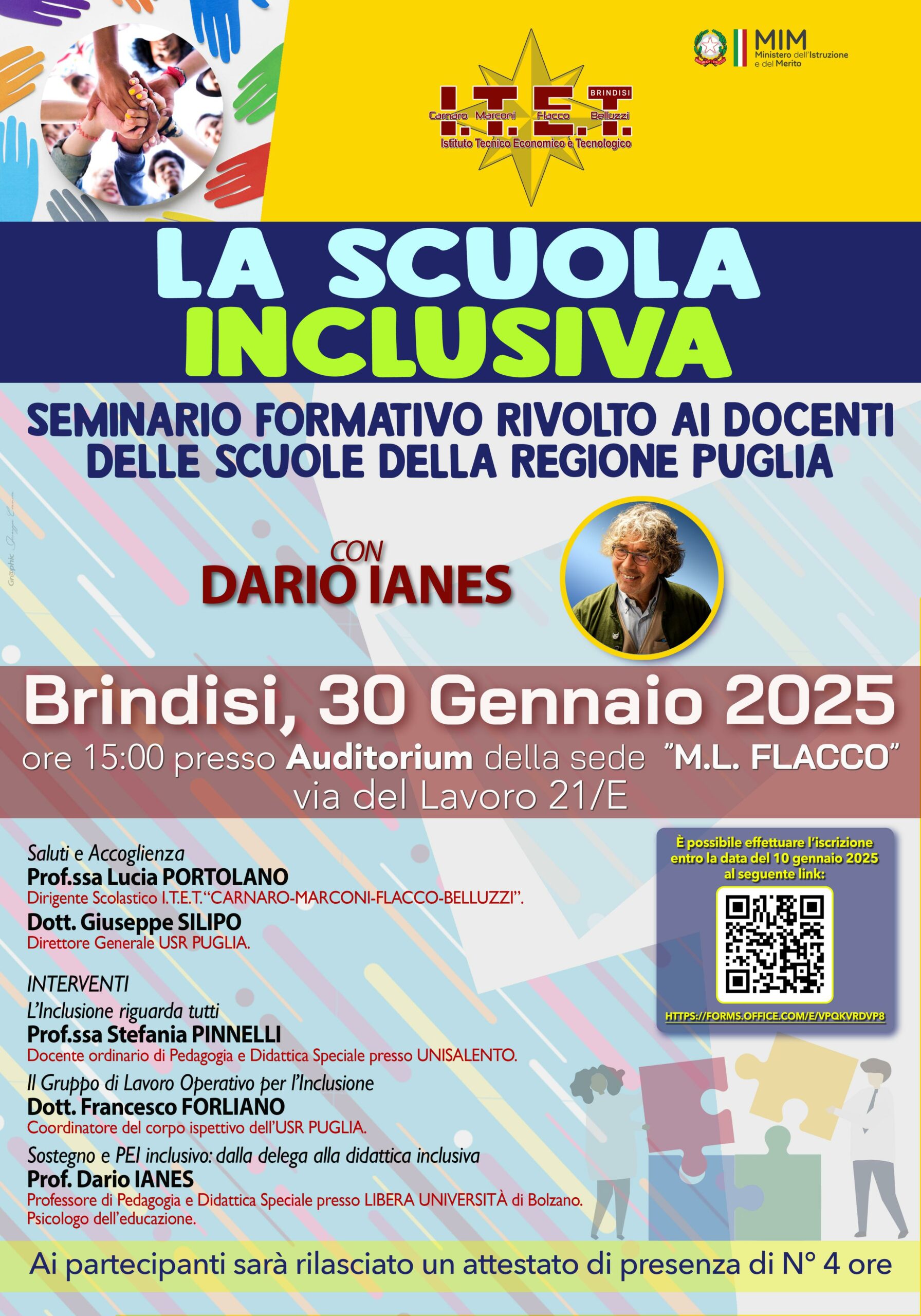 LA SCUOLA INCLUSIVA – Seminario formativo rivolto ai docenti delle scuole della regione Puglia – 30 gennaio 2025, ore 15.00