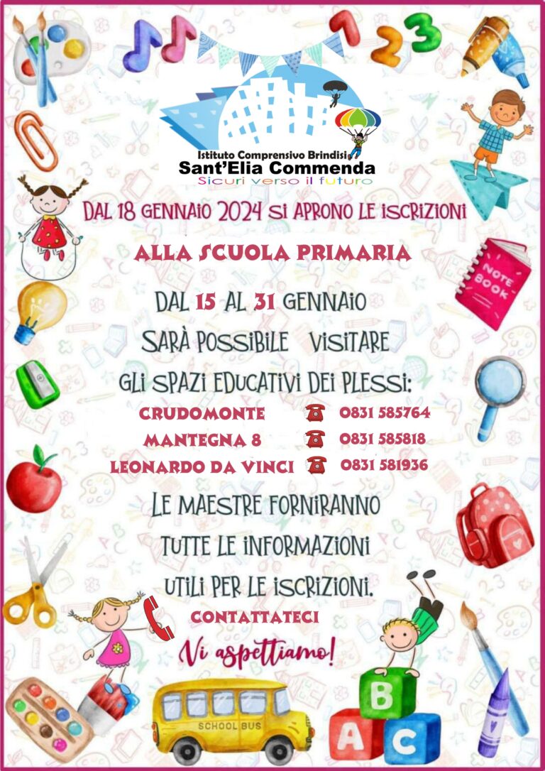 ISCRIZIONI SCUOLA PRIMARIA A.S. 2024/25 – VISITA SPAZI EDUCATIVI NEI DIVERSI PLESSI